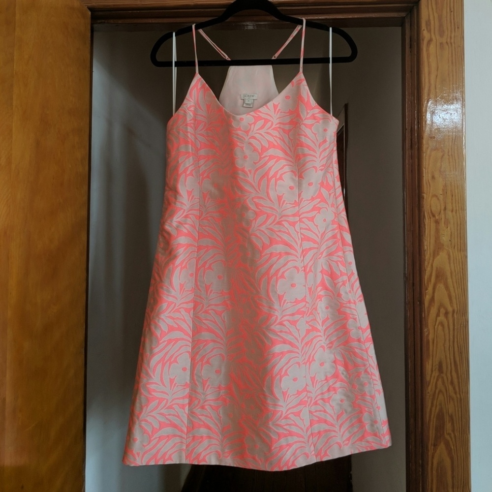J. Crew Strappy Tank Dress in Floral Hot Pink